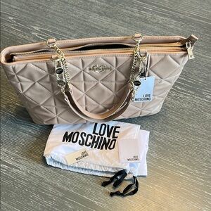 Love Moschino Taupe Quilted Tote Bag